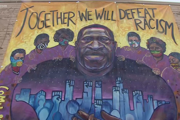 Mural of George Floyd - Together we will defeat racism.